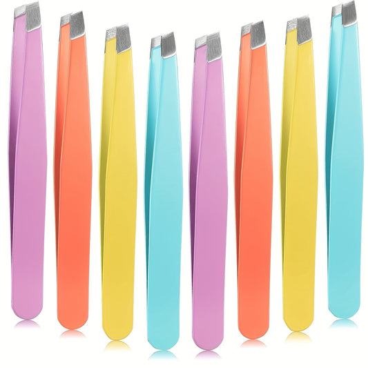 8pcs Slanted Tip Stainless Steel Eyebrow Tweezers for Facial Hair