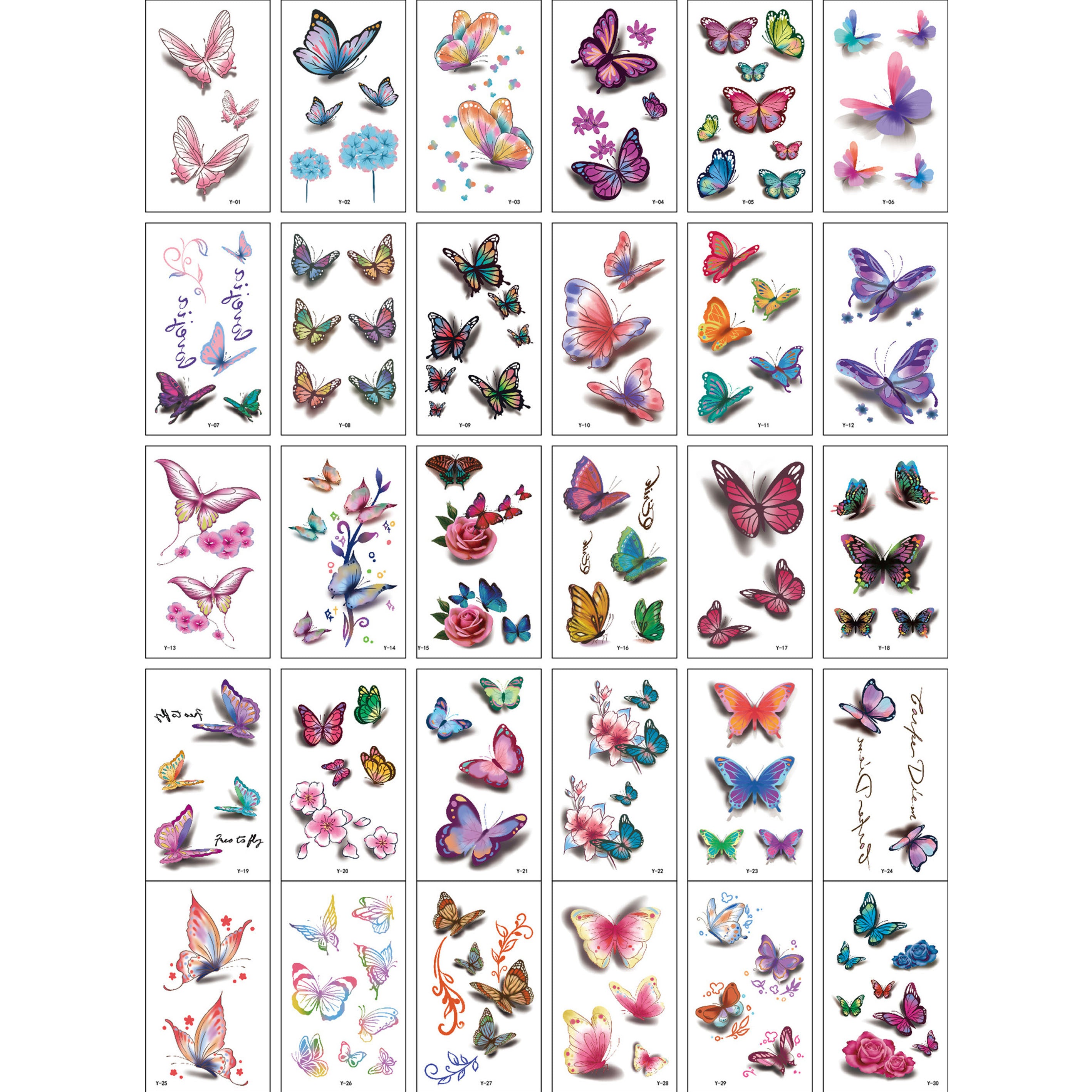 30 Sheets Waterproof 3D Butterfly Temporary Tattoo Stickers for Women and Men