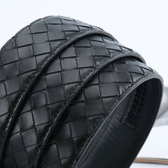 Men's Woven Leather Belt Hollow Buckle 3 1 5in