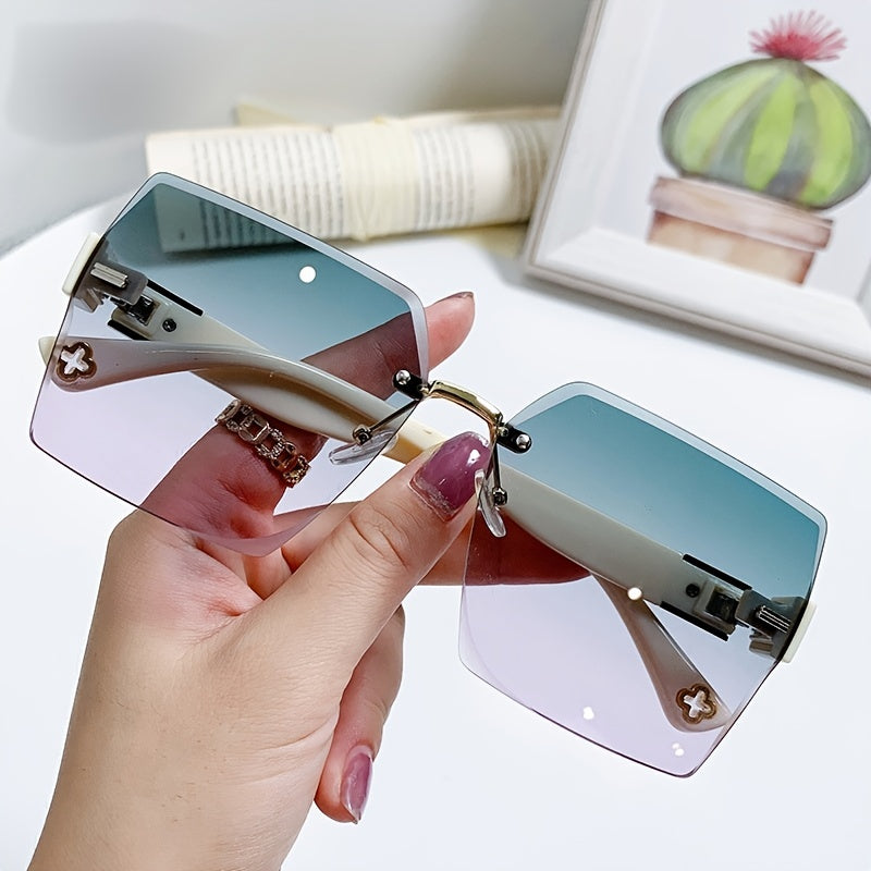 Rimless Square Gradient Sunglasses Women Casual Driving Glasses