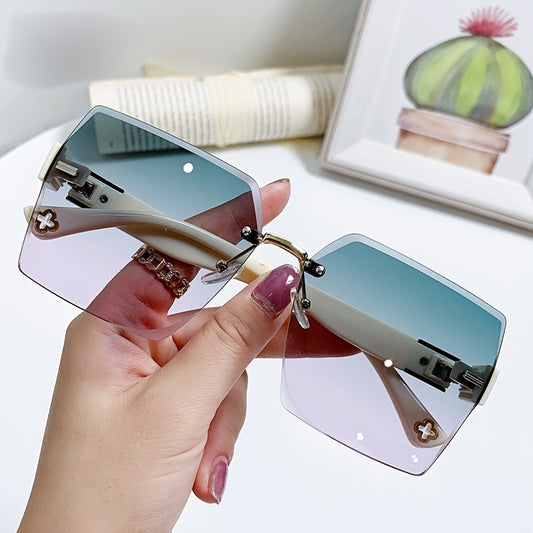 Rimless Square Gradient Sunglasses Women Casual Driving Glasses