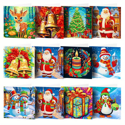 12pcs Diamond Painting Christmas Card Mosaic Dot Diamond Santa Claus Painting