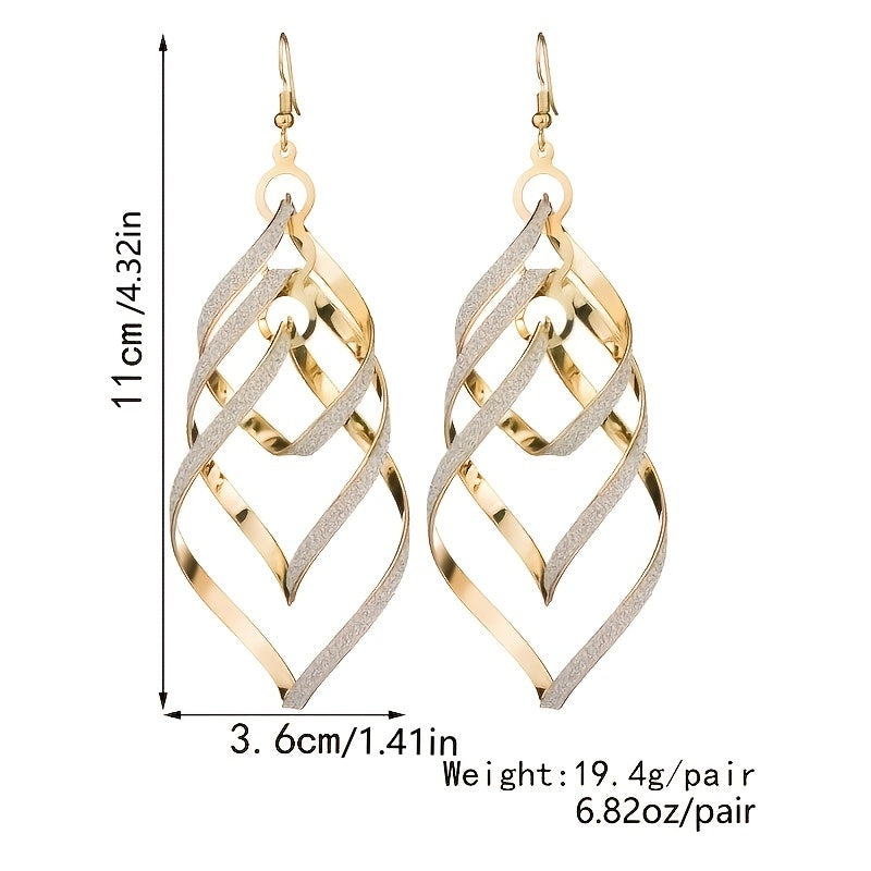 Metal Layered Swirling Geometric Earrings Long Pendant Hook Earrings
