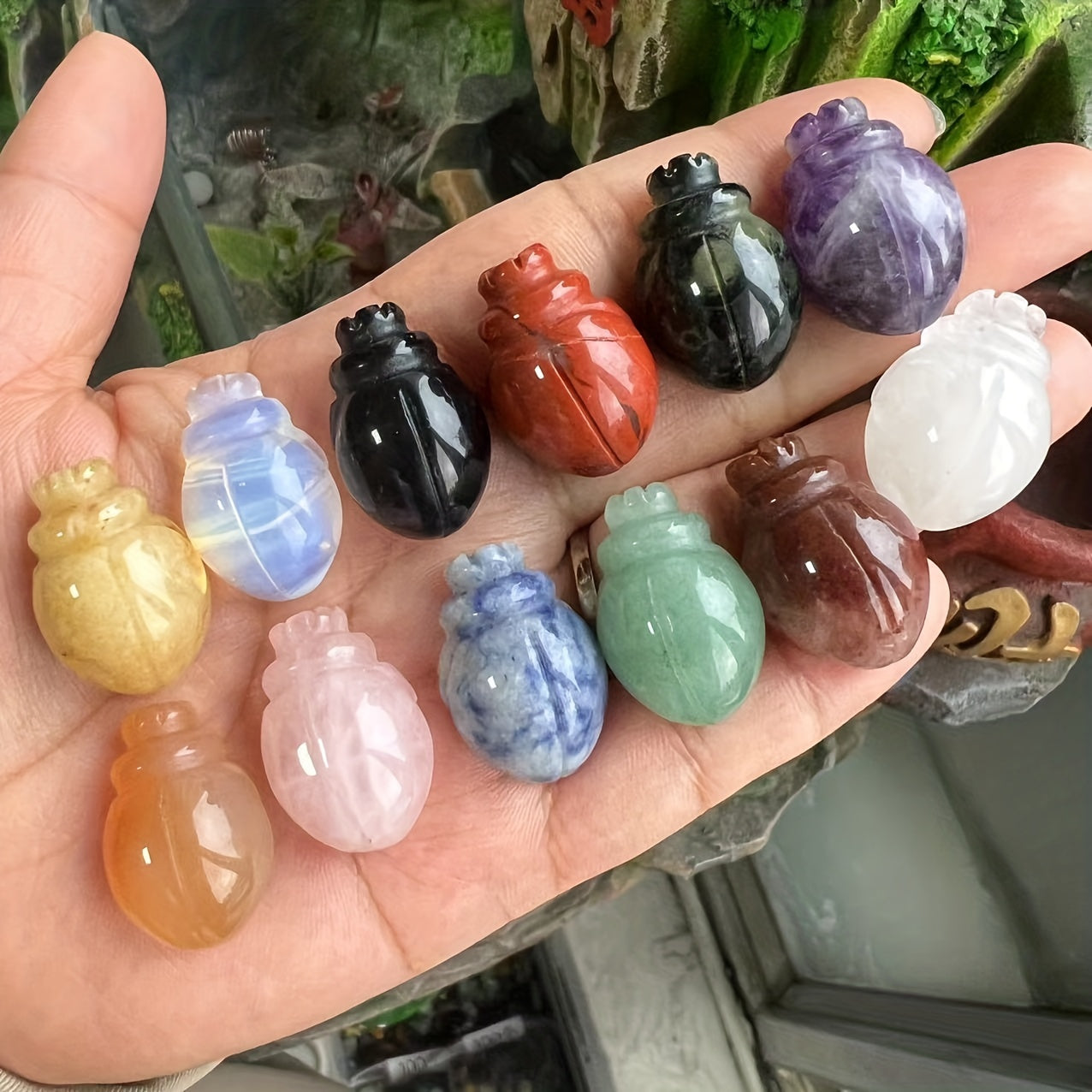 Carving Dung Beetle Natural Healing Crystal Jewelry Desk Decor Children Gift