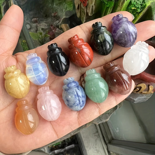 Carving Dung Beetle Natural Healing Crystal Jewelry Desk Decor Children Gift