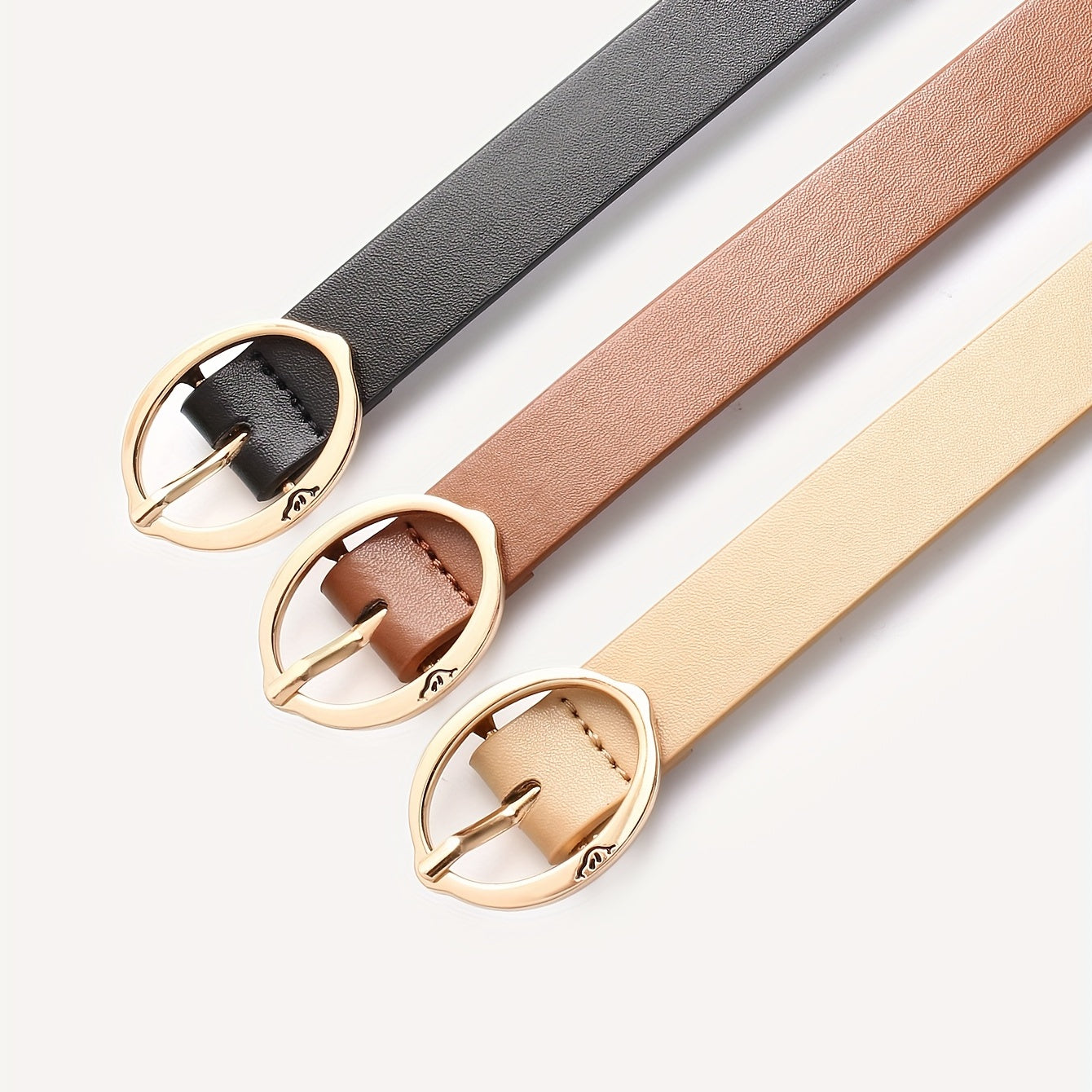 3pcs Oval Pin Buckle Belt Solid PU Belt Decoration Girdle For Women
