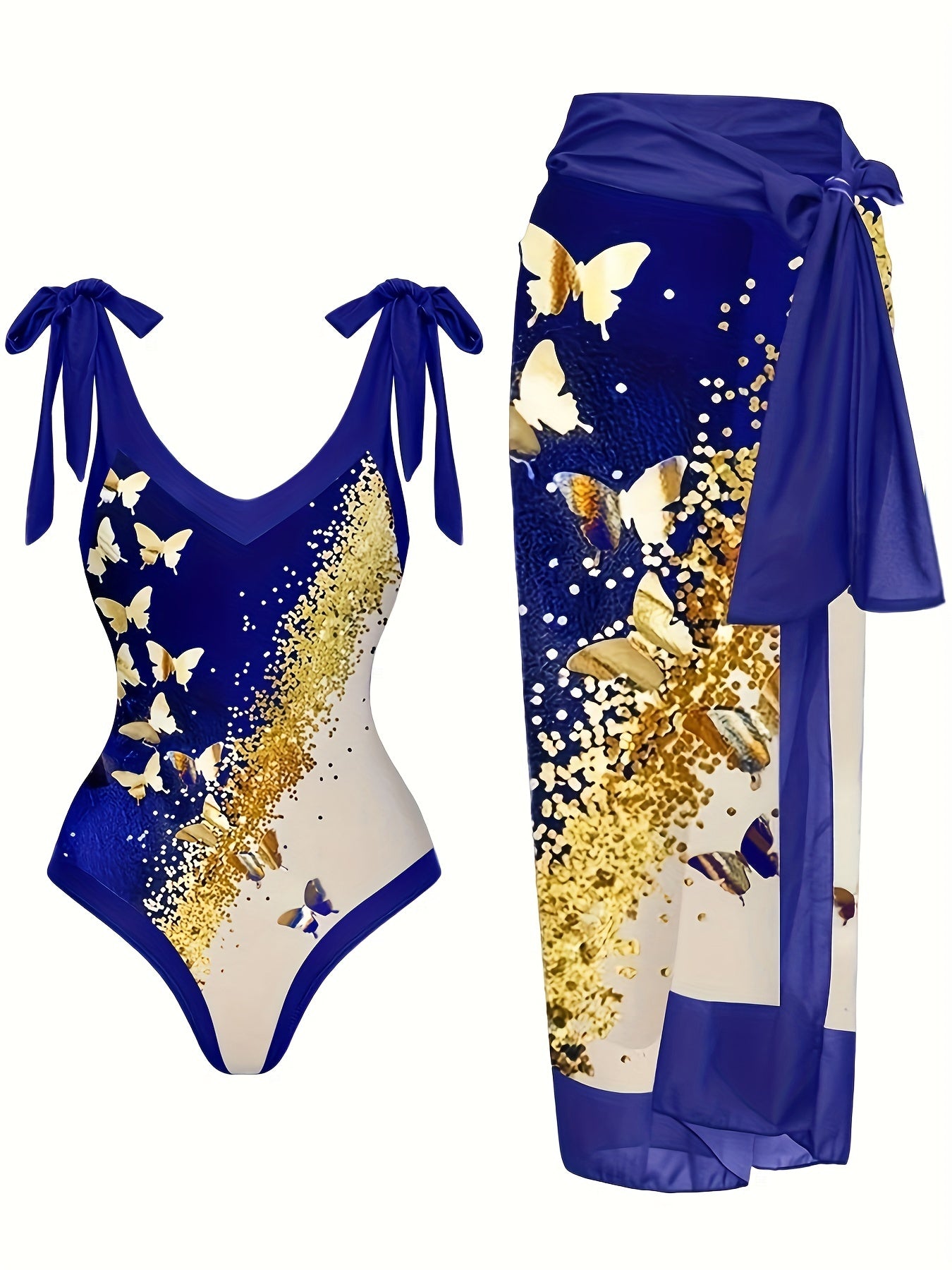  Glitter Butterfly Print Tankini Set