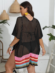  Rainbow Striped Batwing Sleeve V Neck Cover Up