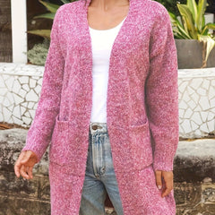  Solid Knitted Long Sleeve Open Front Cardigan With Pockets