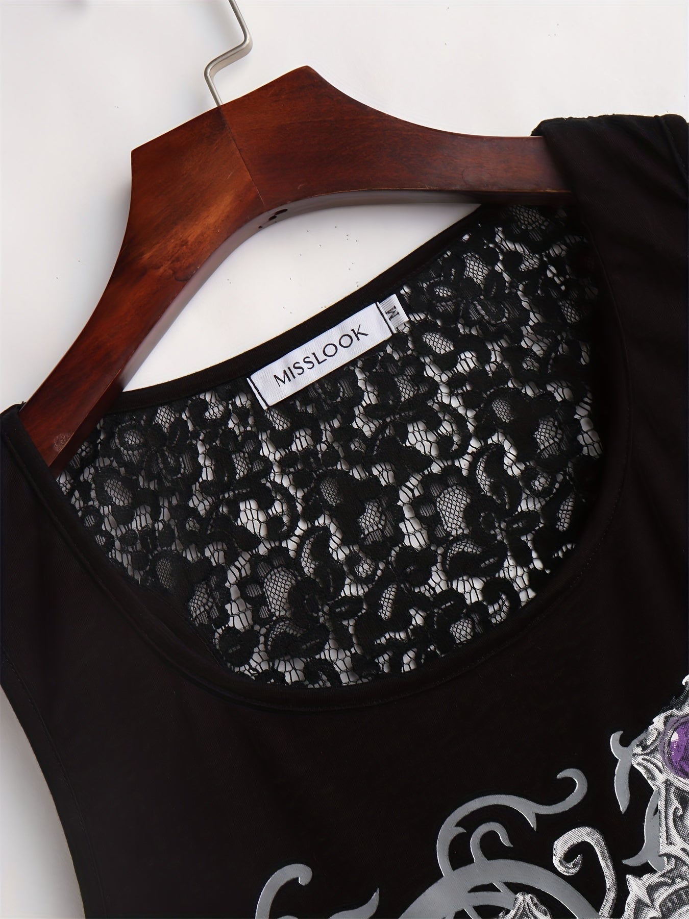 Lace Cross Print Tank Top Sleeveless Crew Neck Sexy Blouse