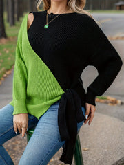  Colorblock Cut Out Long Sleeve Sweater