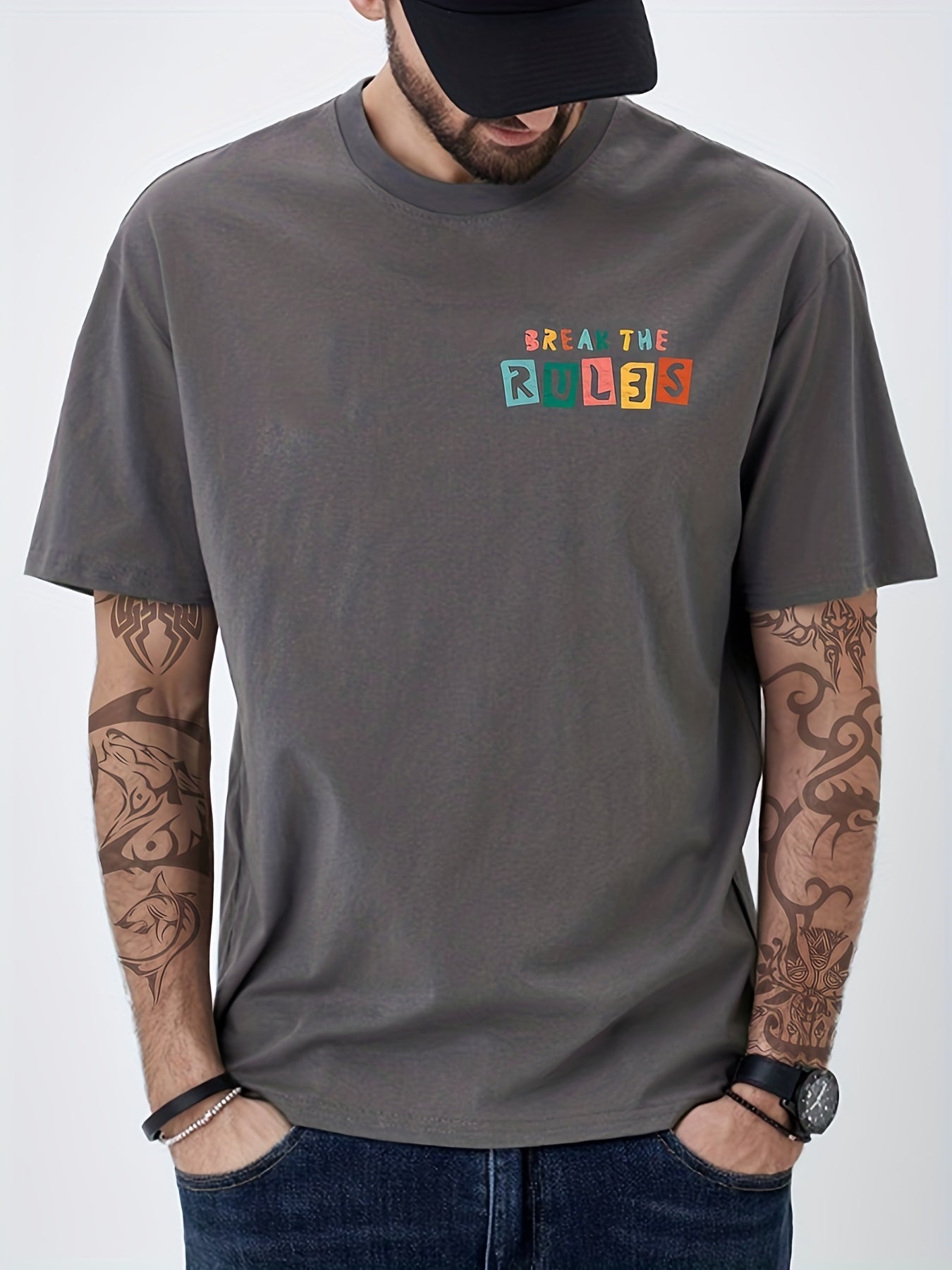Cotton Break The Rules Print Men's Graphic Crew Neck T-shirt