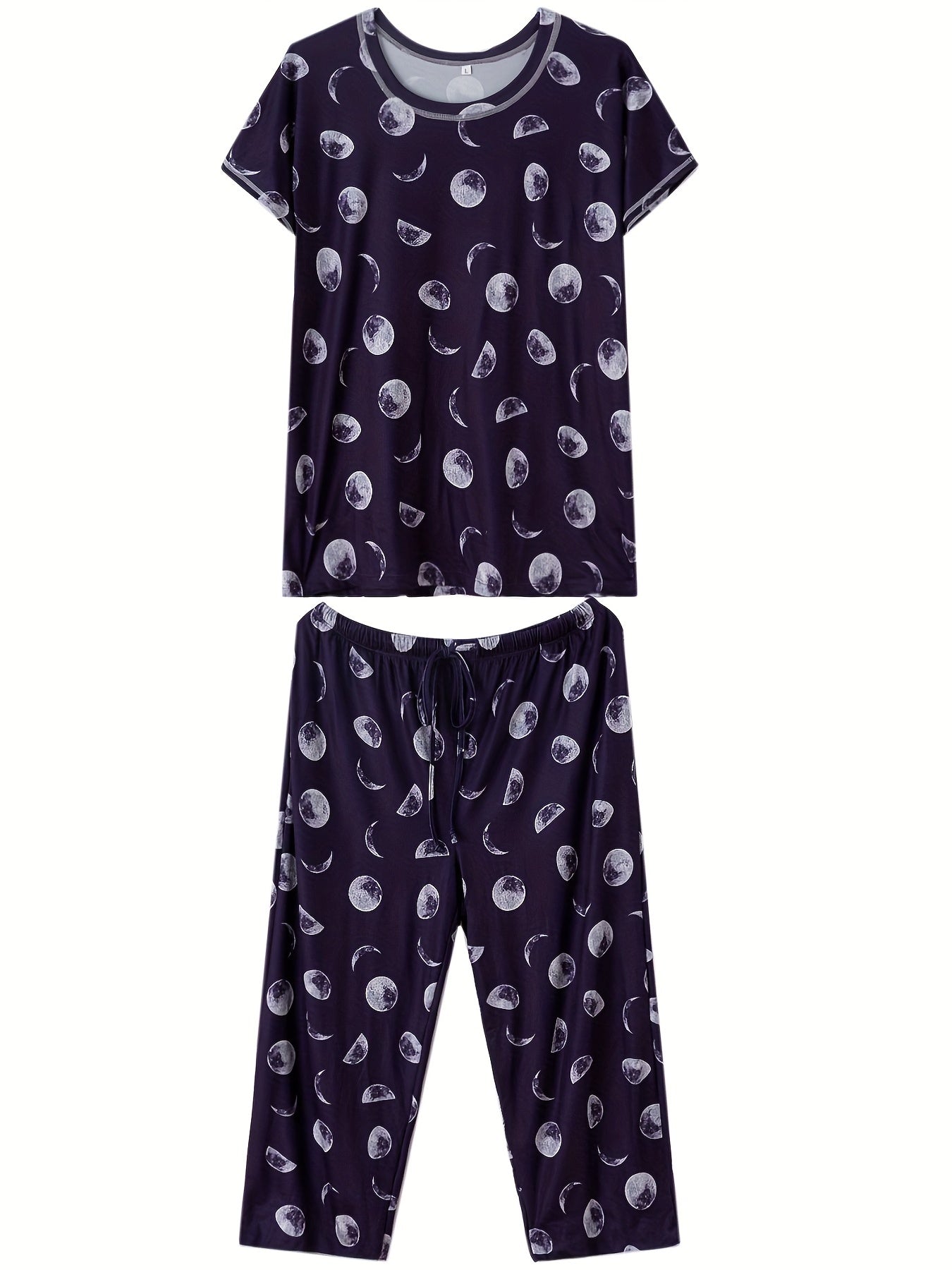 Floral Print Pajama Set Short Sleeve Crew Neck Top & Crop Pants