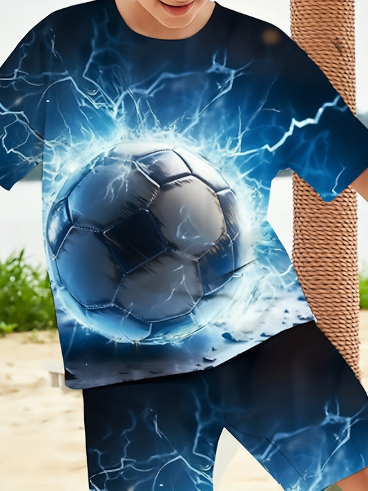 Boys 3D Printed Football Tee - Lightweight Summer Shirt