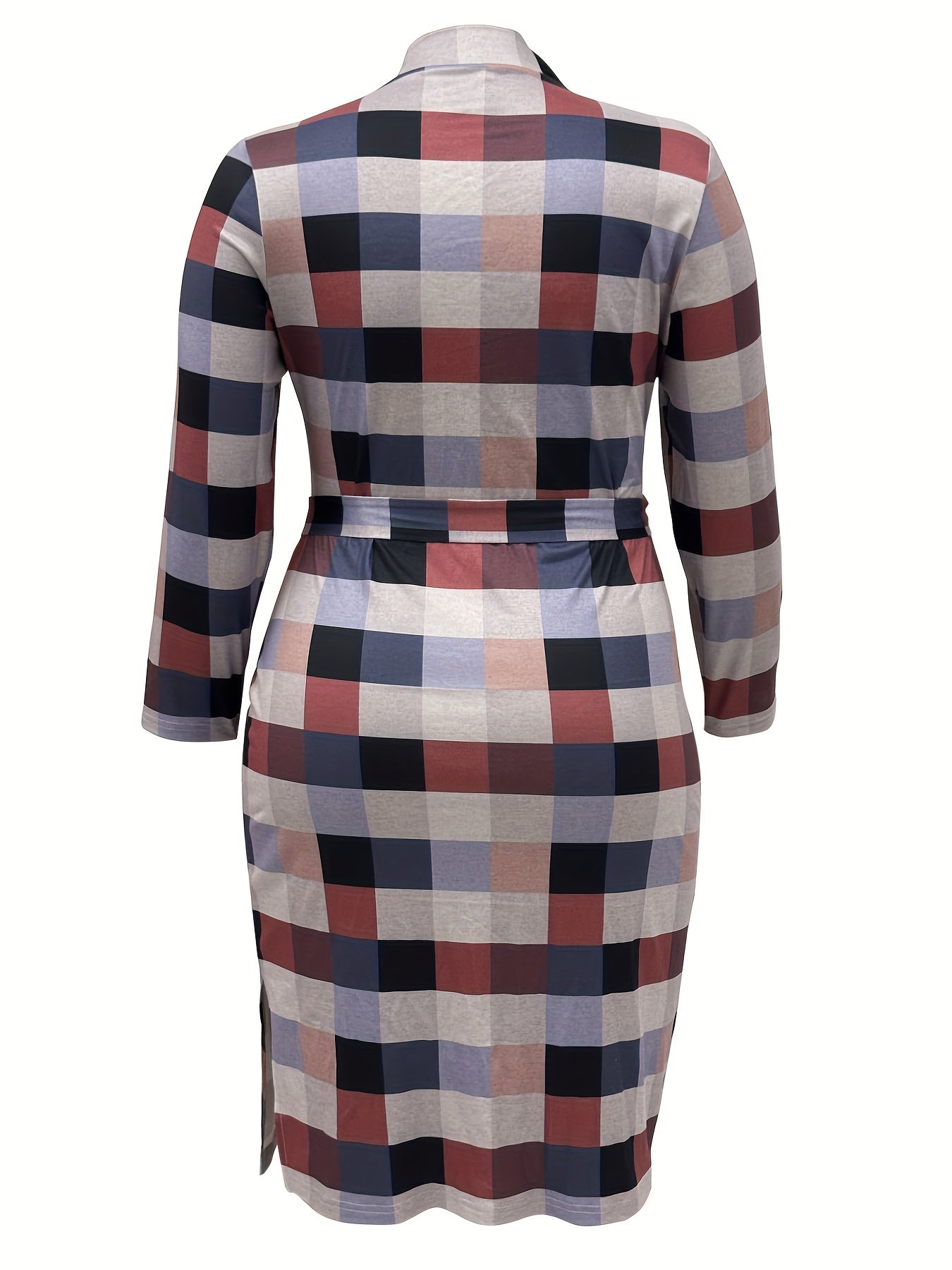  Plaid Print Long Sleeve Bodycon Midi Dress