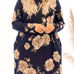  Floral Print Long Sleeve Maxi Dress With Pockets