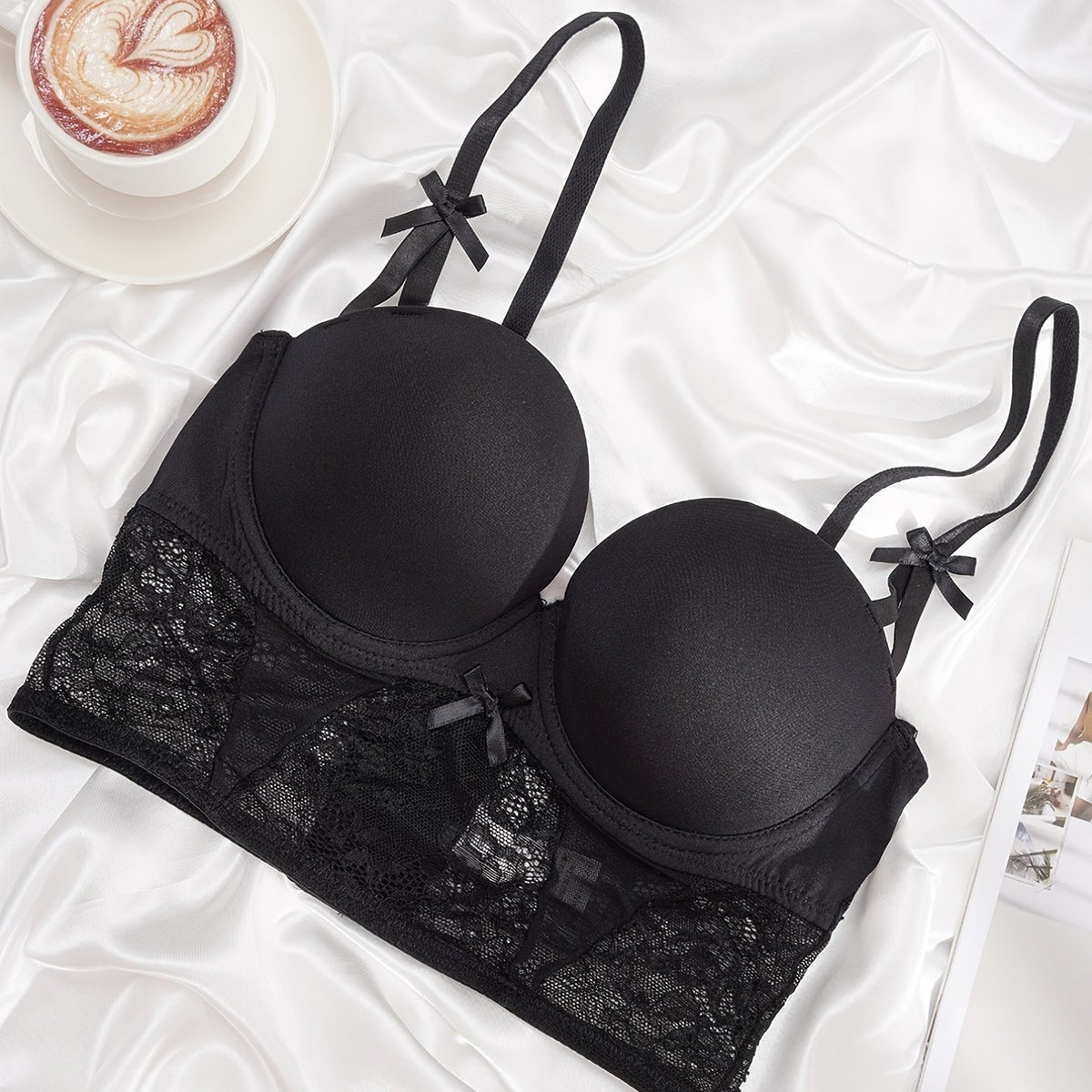Contrast Lace T Shirt Bra Comfy & Push Up Bra Women's Lingerie