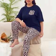  Leopard Print Pajama Set Short Sleeve Top & Pants