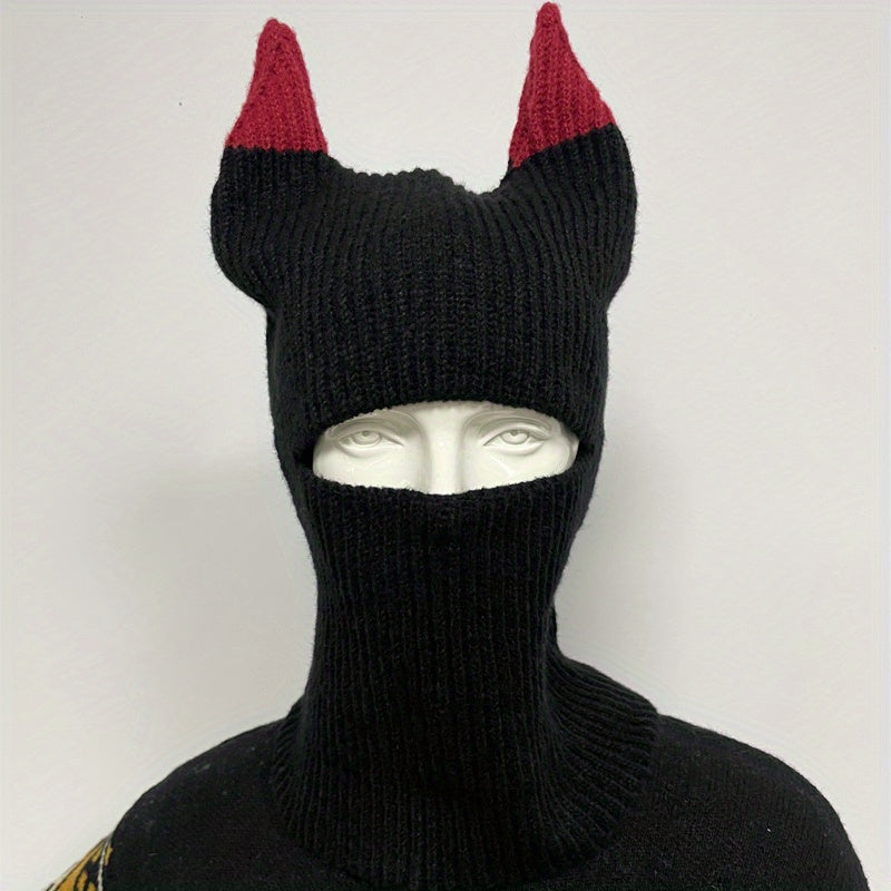 Monster Horn Balaclava Solid Ski Mask Warm Knitted Hat