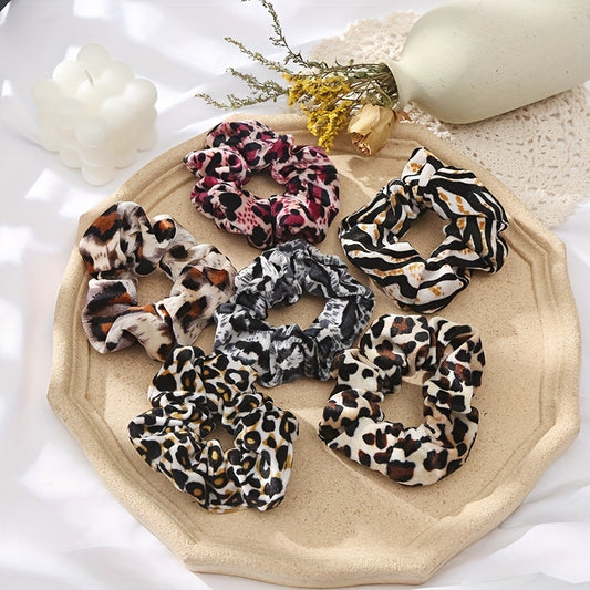 6pcs Leopard Print Hair Tie Large Scrunchie Hair Ring Velvet Leopard Pattern