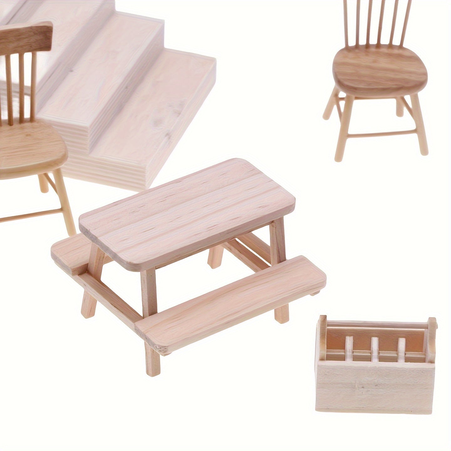 1:12 Scale Wooden Table & Chair Set Dollhouse Furniture Micro Doll Food Play Sce