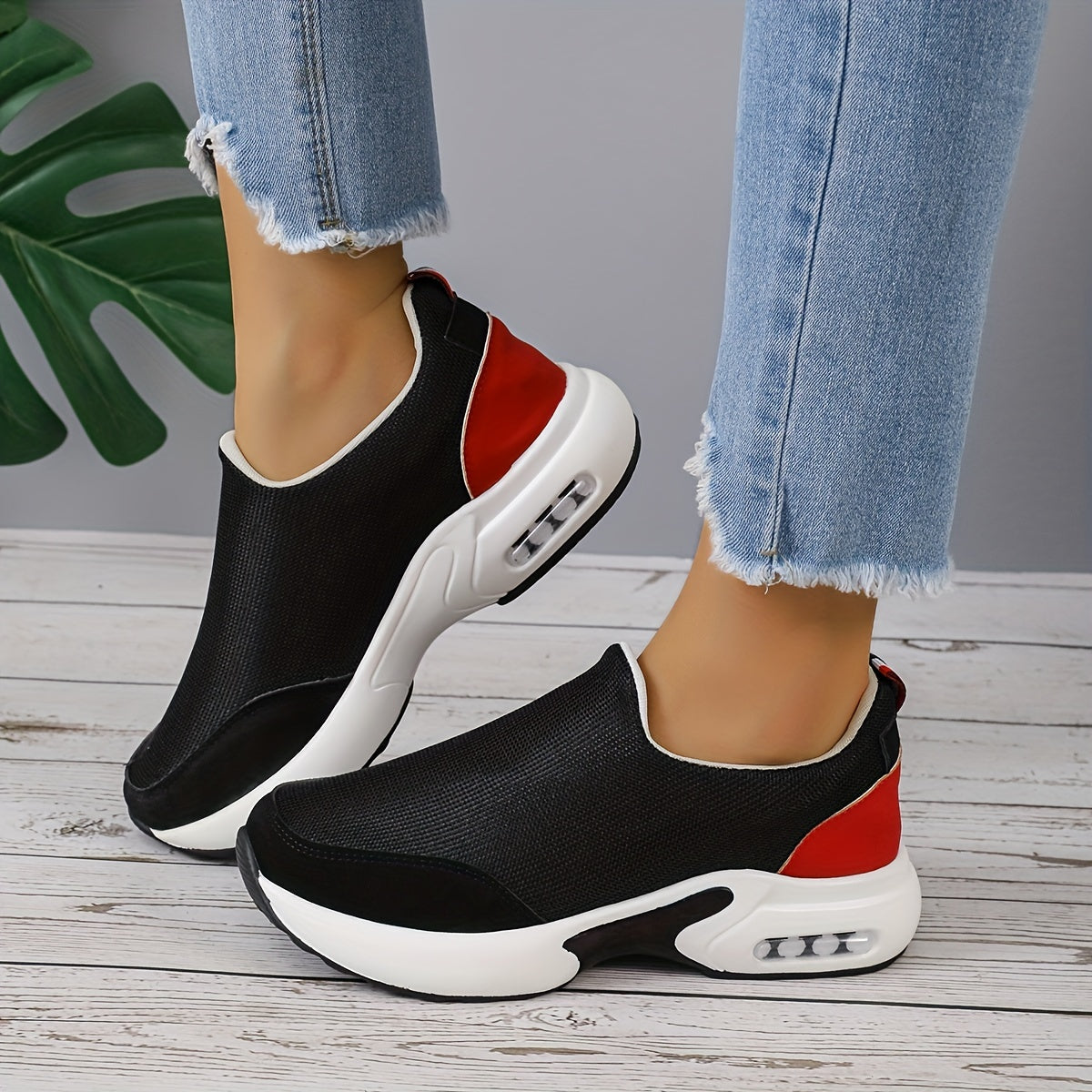 Women's Colorblock Chunky Sneakers Slip On Air Cushion Shoes