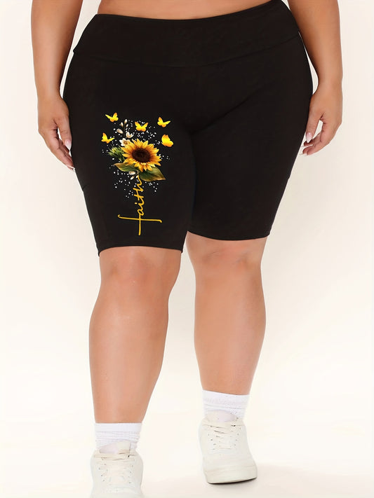  Rainbow Fist Print High Waist Biker Shorts