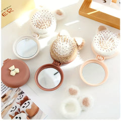 Mini Compact Hair Brush & Mirror for Purse Pocket - Round Folding Comb