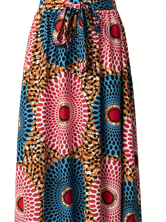 Graphic Print Pleated Skirts Boho Tie Front Summer Skirts Women's Clothing