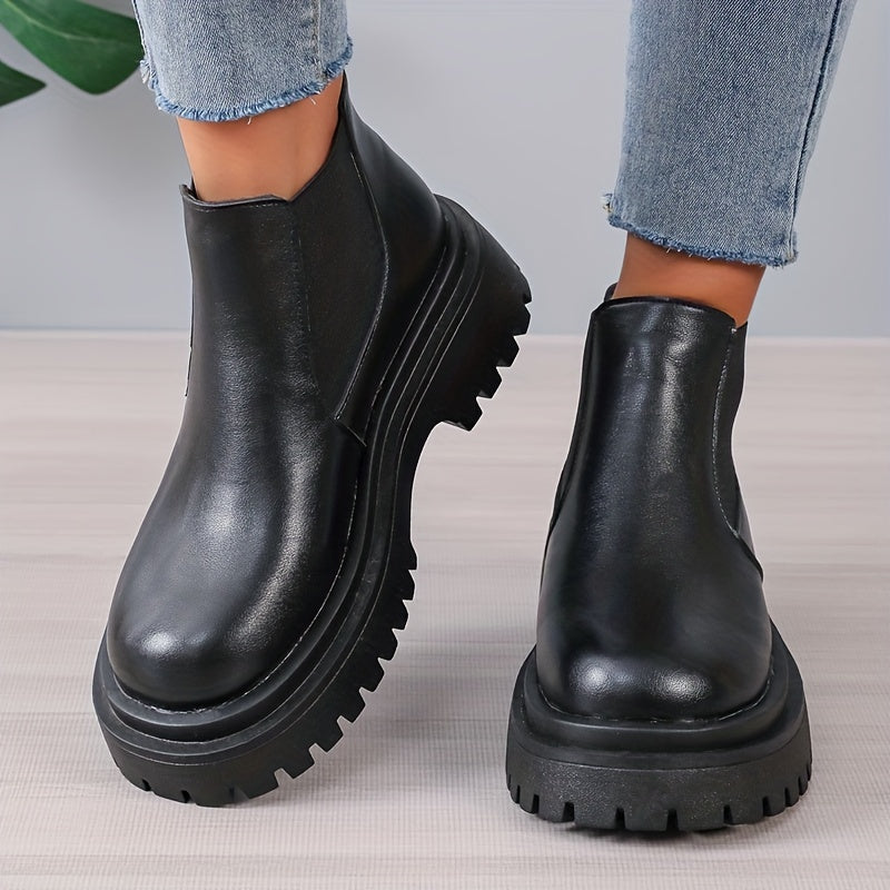 Women's Platform Chelsea Boots Slip On Ankle Combat Boots