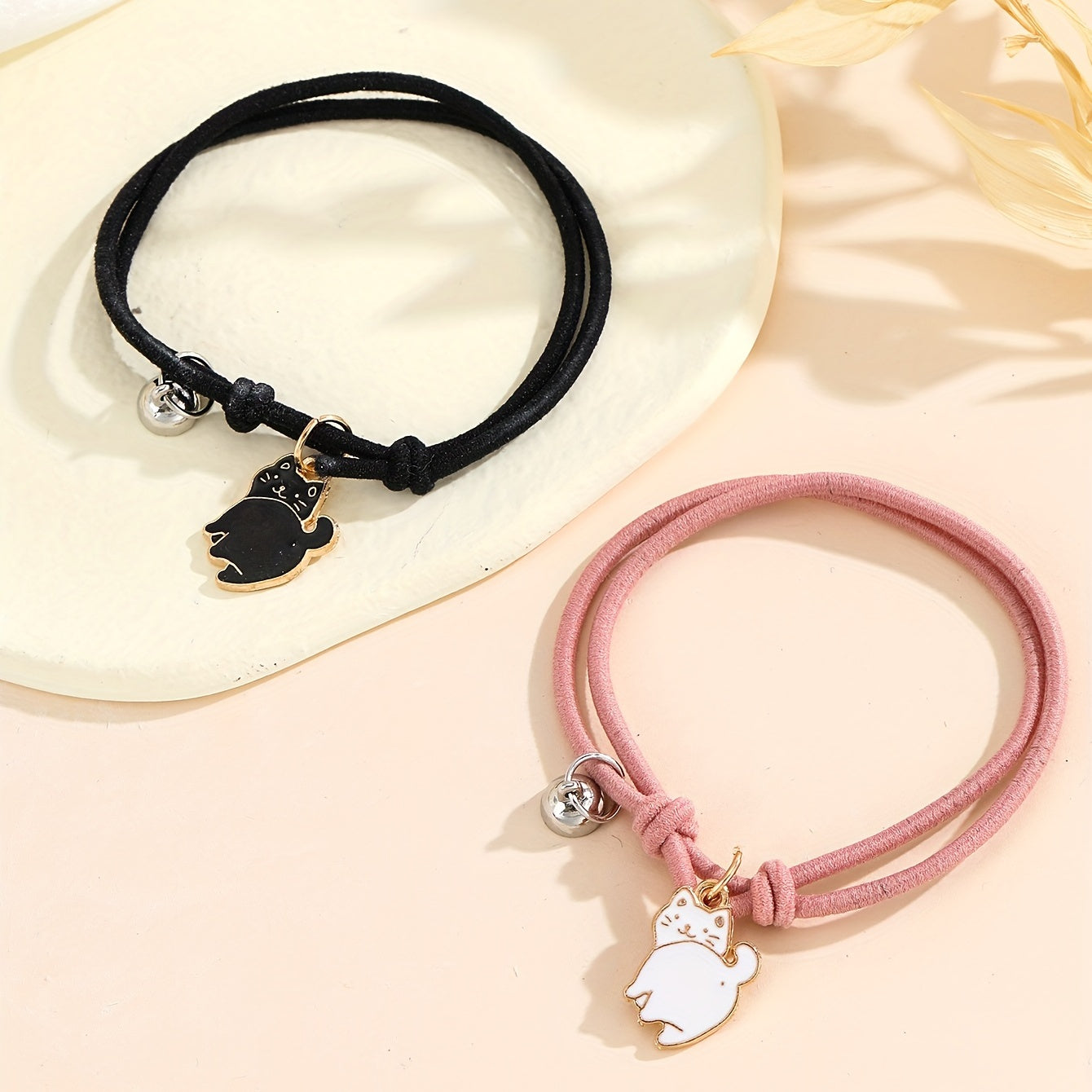 2 Pcs Cat Couple Bracelet Set Adjustable Braided Bracelet