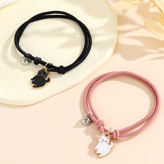 2 Pcs Cat Couple Bracelet Set Adjustable Braided Bracelet