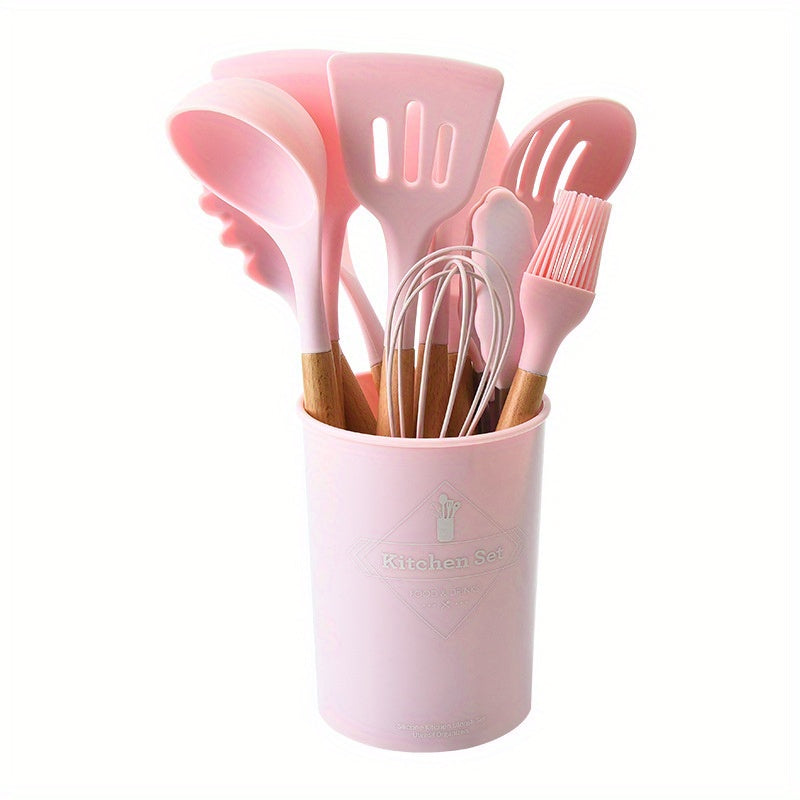 12pcs Wooden Handle Silicone Kitchenware Set