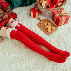 Christmas Thigh High Socks Fuzzy Over The Knee Socks Women's Stockings