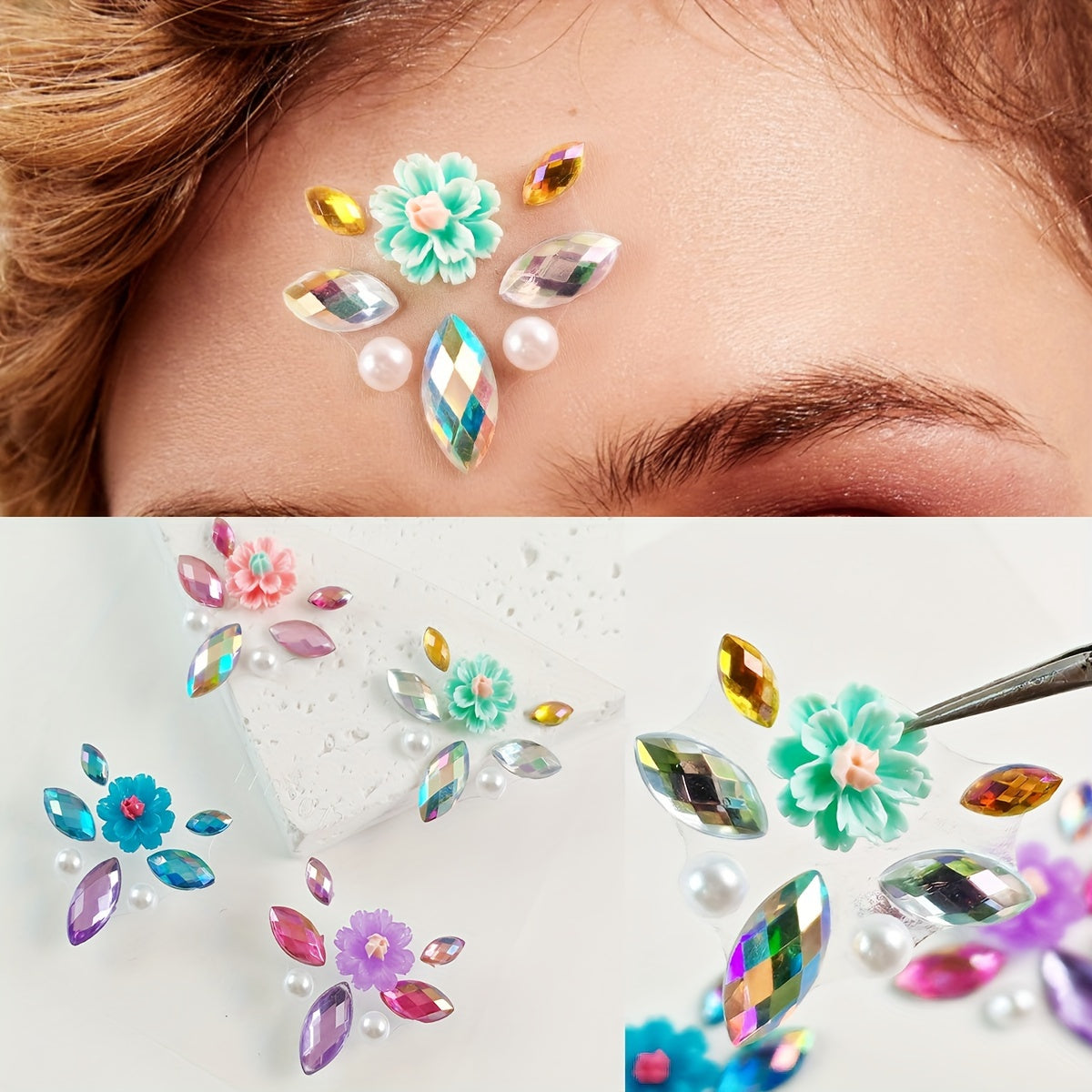 Rainbow Rhinestone Face Jewels Sticker for Eyebrow and Makeup