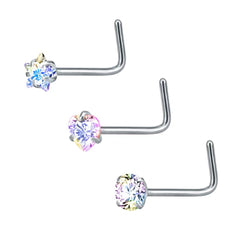 3 Pcs Heart Star Round Zircon Nose Rings Set Stainless Steel Cartilage Stud
