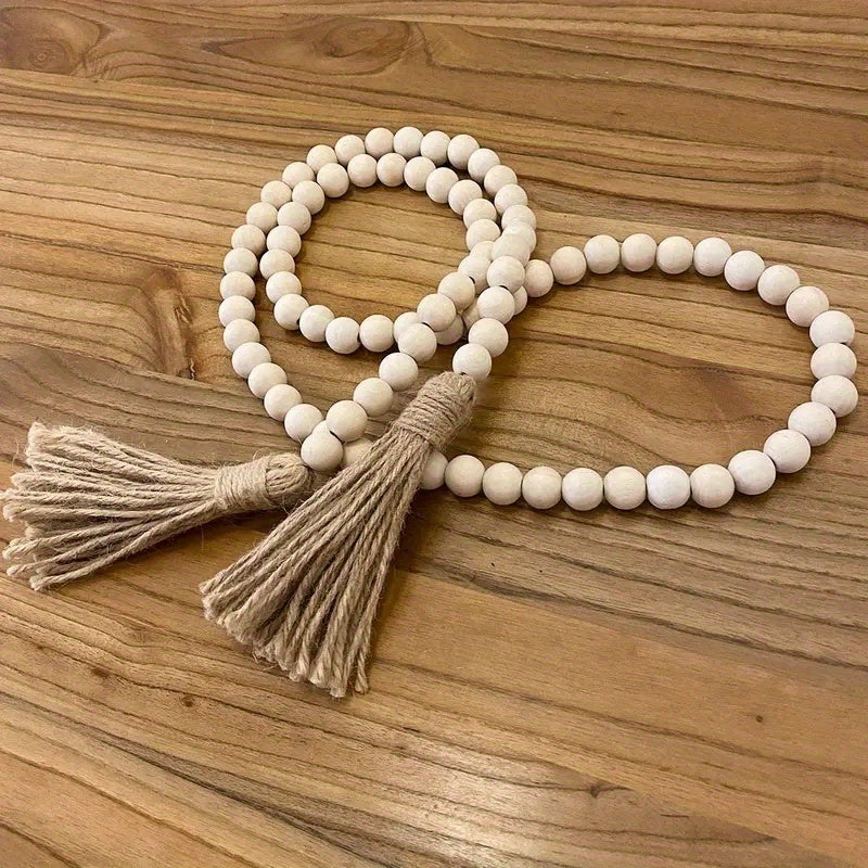 Wooden Beaded Wreath Tassels DIY Craft Farmhouse Decoration