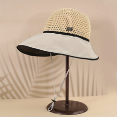 Wide Brim Breathable Sun Hat Stylish Block Hollow Crochet Bucket Hats