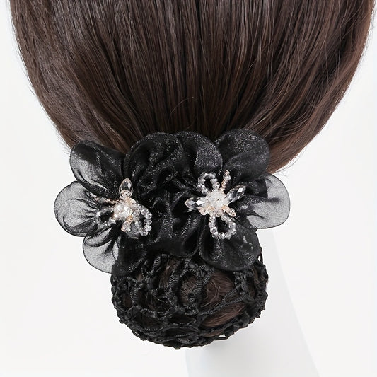 Organza Flower Hair Net Hair Snood Clip Accessory