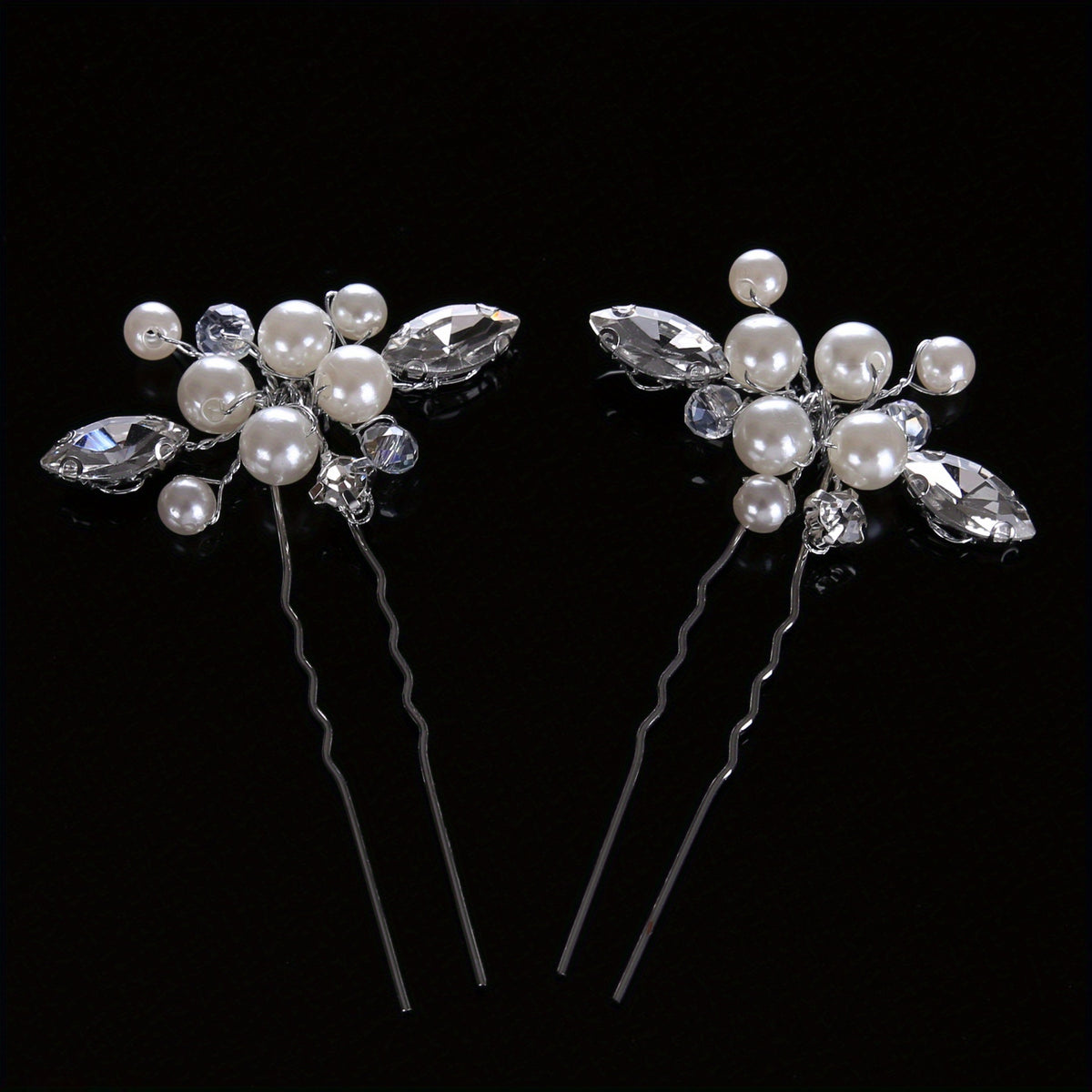 2PCS Bride Faux Pearl Hairpin Wedding Bride U Shaped Hairpin Hair Accessories