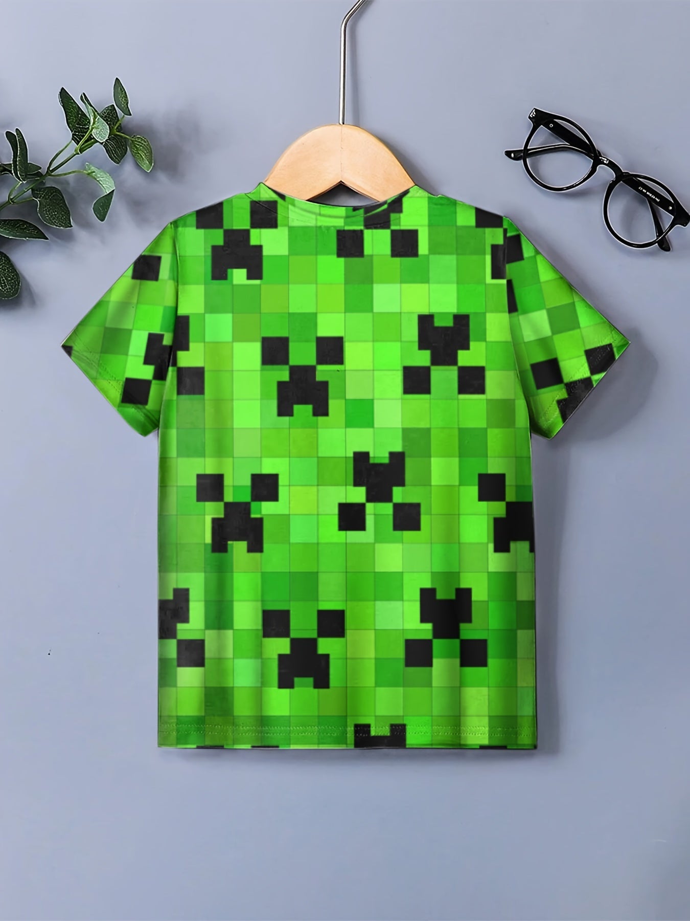 Boy's Green Blocks Graphic T shirt Casual Slightly Stretch Breathable Novel Tee