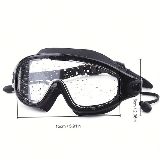 Large Frame Silicone Swim Goggles Anti fog Waterproof Clear Visor