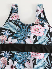  Boho Tankini Set Tropical Print Swimsuit Two Piece