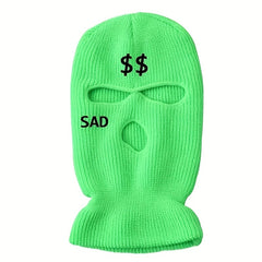 Embroidered Ski Mask SAD & Dollar Sign Knitted Hat - Outdoor Skiing Cycling Gift