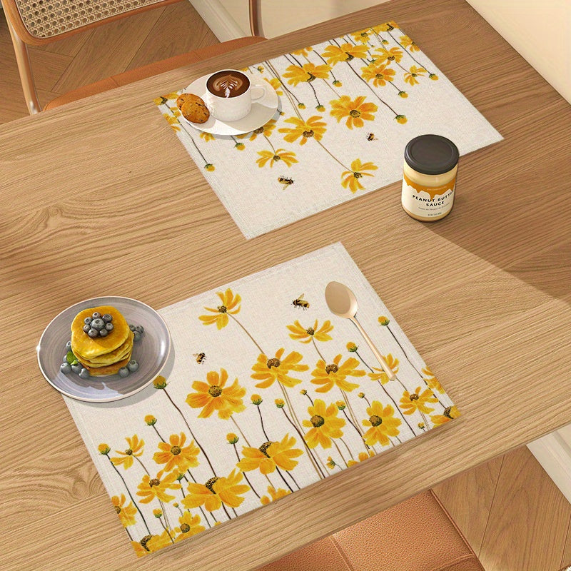 Yellow Flower Bee Placemat 16.53x12.5 Linen Scene Decor