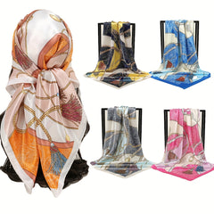 Geometric Chain Print Square Scarf Classic Satin Bandana Large Shawl