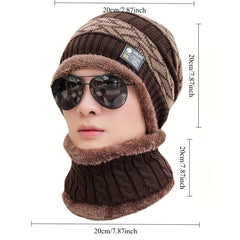 Winter Warm Elastic Soft Ear Protection Scarf Hat Gray Striped Pattern