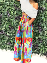 Women's Plus Contrast High Rise Wide Leg Pants With Pockets