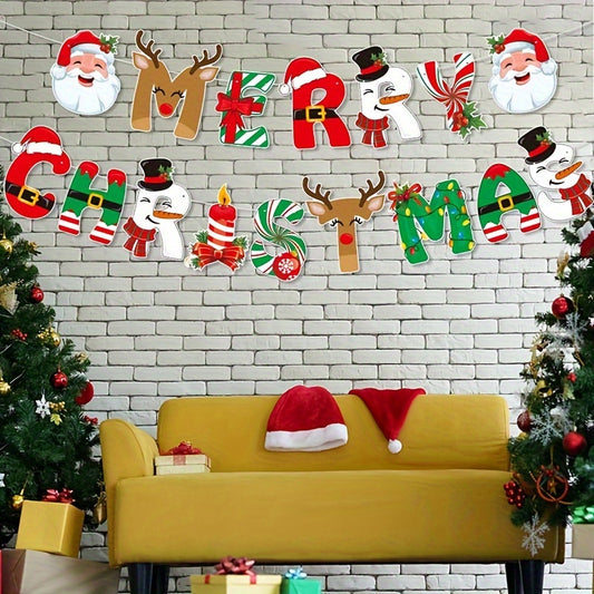 Christmas Letter Banner Xmas Party Decoration Paper Garland Year Gift