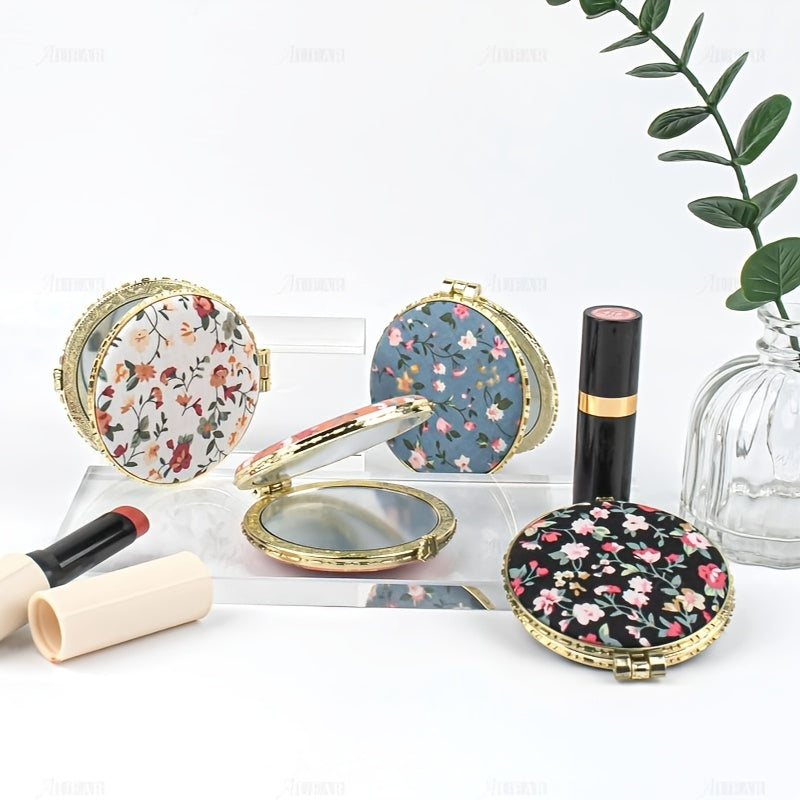 Retro Floral Makeup Mirror Compact Portable Folding